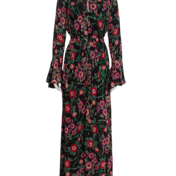 Misa Los Angeles Floral Maxi Dress Black Pink Long Sleeve High Slit Boho Chic XS - Picture 2 of 5